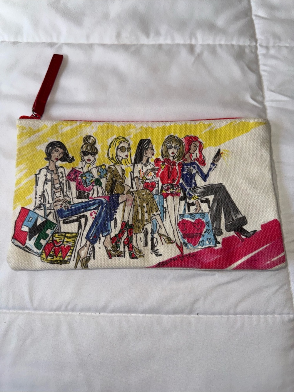 Brighton White Canvas Zip Pouch with Multicolor Fashion Illustration